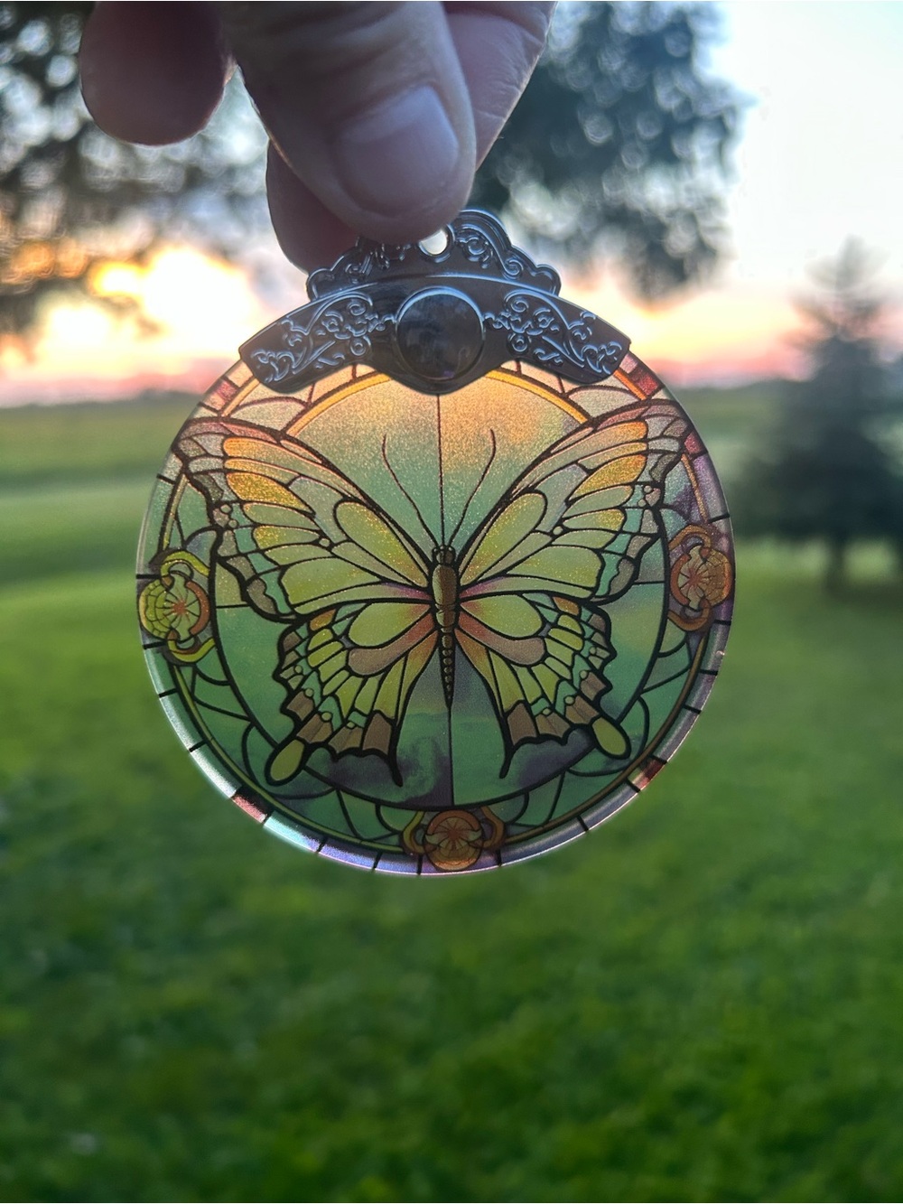 Iridescent Stained Glass Green Butterfly Suncatcher/ornament NIB double sided